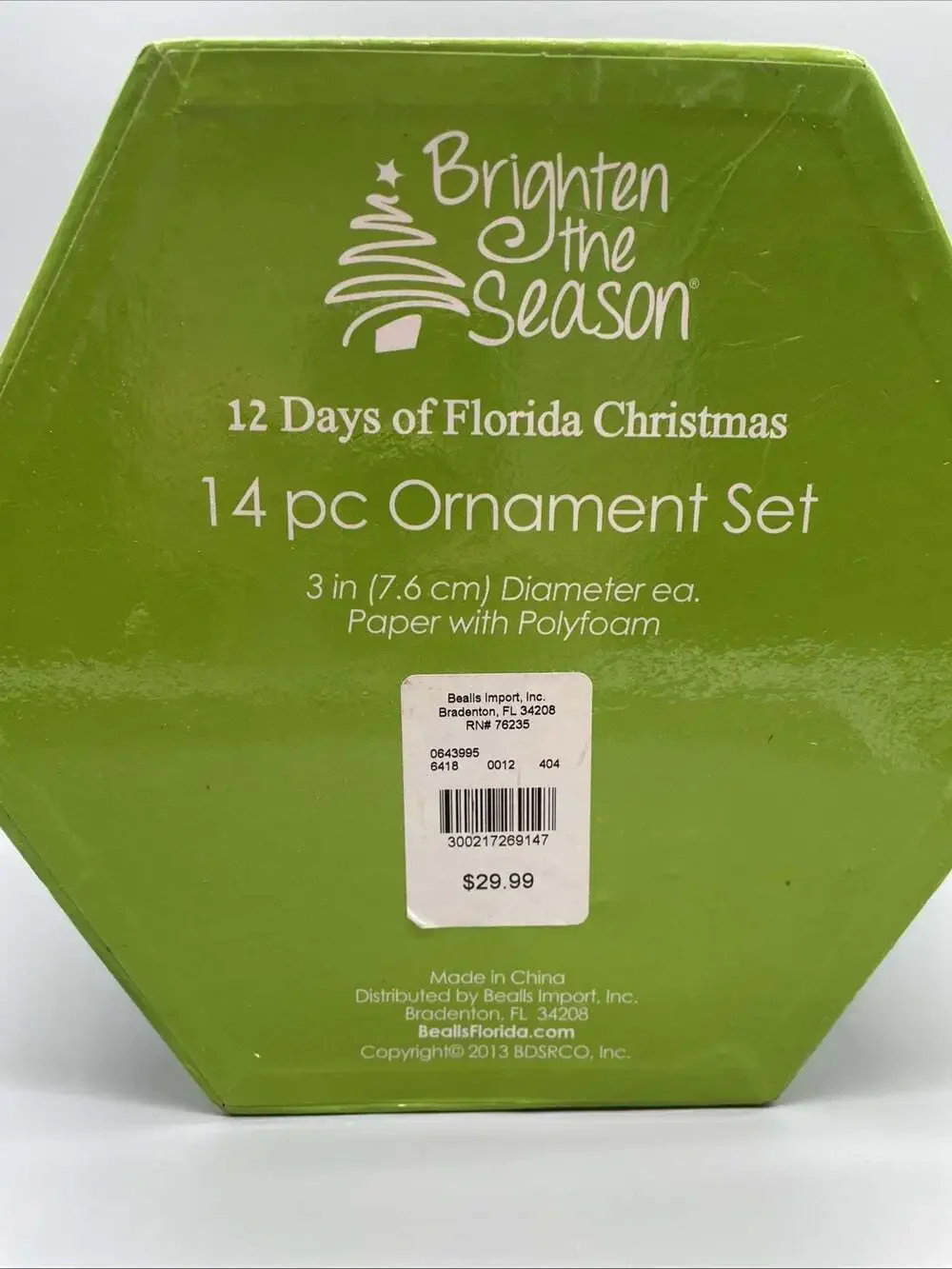 Bealls “12 Days Of FLORIDA Christmas” 14 Pc Ornament Set Paper W Polyfoam